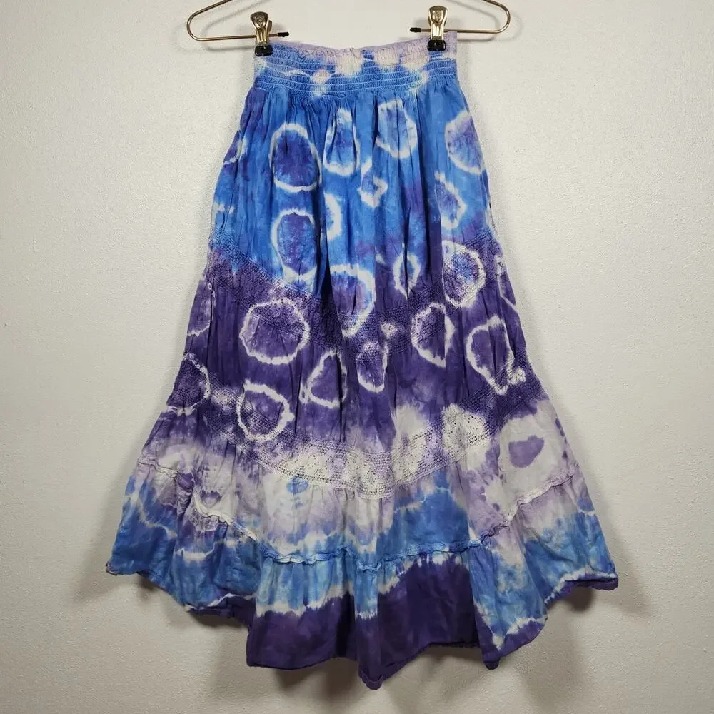 Justice y2k Tie Dye Prairie Maxi Skirt Boho Hippie Fairy Youth Girls Size 8